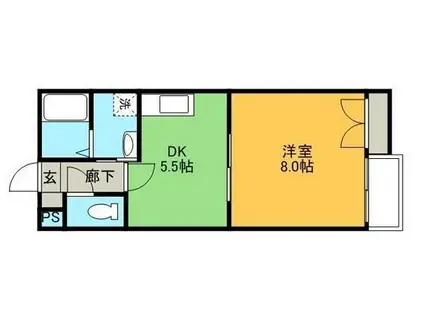 フォーバスII(1DK/2階)の間取り写真