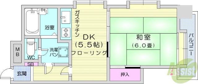 ライオンズマンション上杉西(1DK/3階)の間取り写真