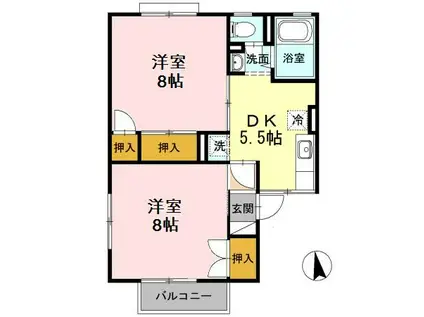 シャルム由比ヶ浜 AB棟(1LDK/1階)の間取り写真
