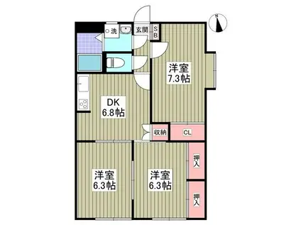 エンブレム(3DK/1階)の間取り写真