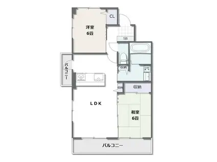 ヴァンコートII(2LDK/7階)の間取り写真