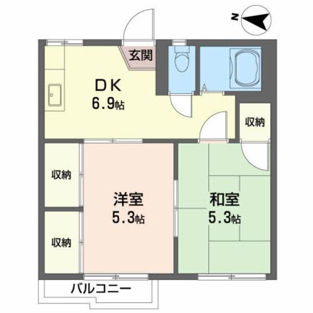 ハニーハイツC(2DK/2階)の間取り写真