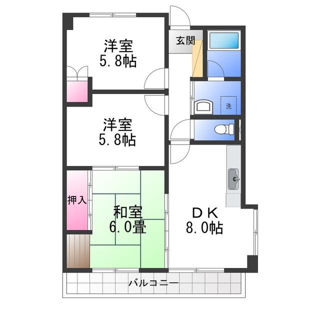 オリーブ沼町(3DK/4階)の間取り写真