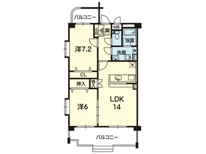 カサベルデ(2LDK/1階)の間取り写真