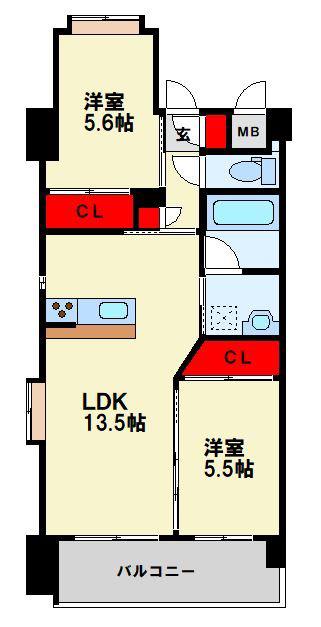 ウィングス西本町(2LDK/4階)の間取り写真