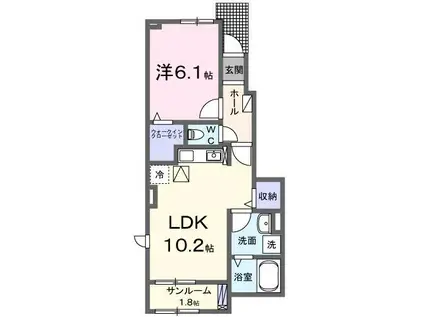 プルメリア(1LDK/1階)の間取り写真
