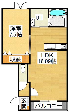 プリマ上士幌C棟(1LDK/1階)の間取り写真