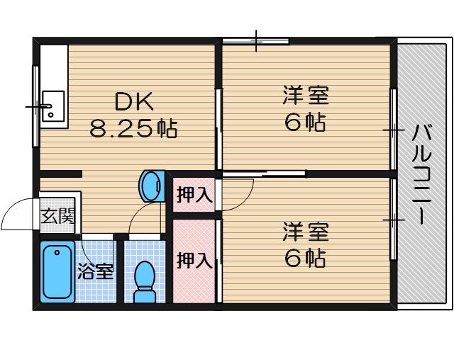 ハイツつるの(2DK/2階)の間取り写真