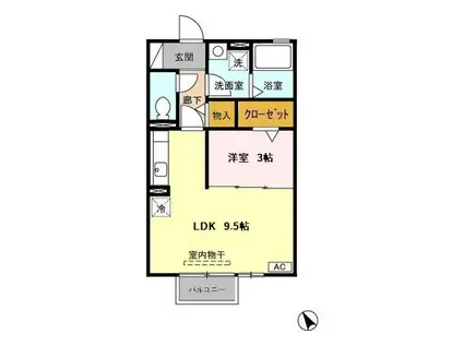 グランドゥール(1LDK/2階)の間取り写真