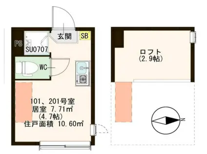 ハーモニーテラス南小岩A(ワンルーム/1階)の間取り写真