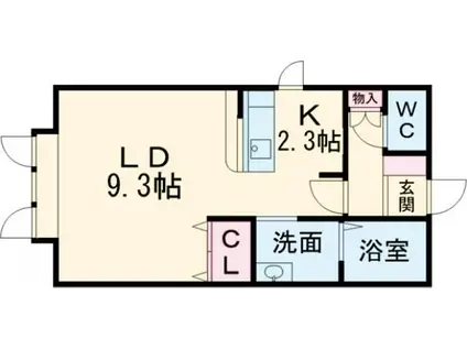 レーブ医大前(1K/1階)の間取り写真