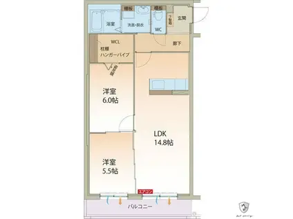 リアンジュ下沢(2LDK/3階)の間取り写真