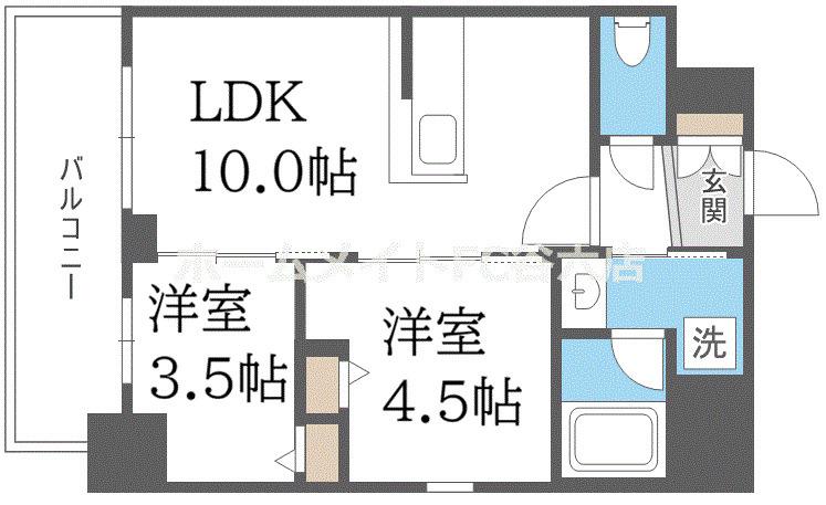 リヴェント難波ウエスト(2LDK/9階)の間取り写真
