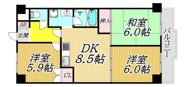 ビューハイツプリムラ(3DK/4階)の間取り写真