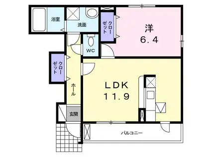 ラフレシール三日市III(1LDK/1階)の間取り写真