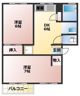 ソファレ美苑(2DK/2階)の間取り写真