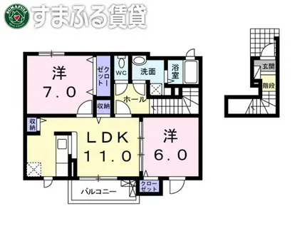 ヴィラ上重原(2LDK/2階)の間取り写真