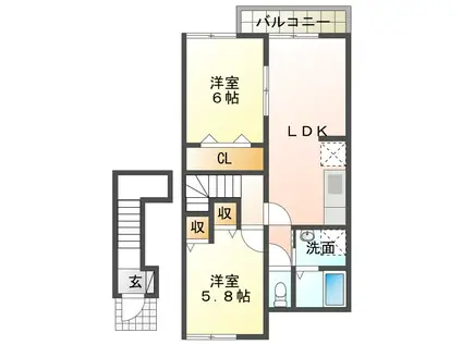 エスト・アンジュ(2LDK/2階)の間取り写真