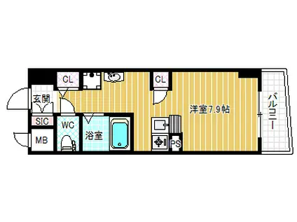 レジディア天神橋(1K/2階)の間取り写真