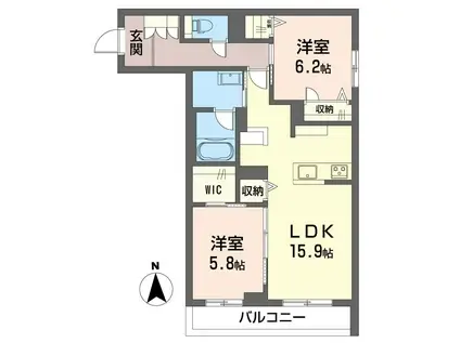 アプラノス アーサー(2LDK/2階)の間取り写真