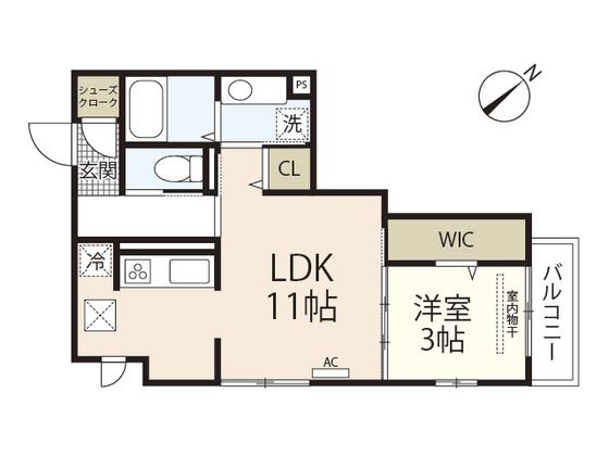 グランテリア庚午南(1LDK/1階)の間取り写真