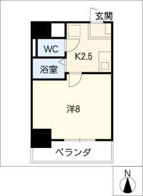 ヒルズ千種(1K/2階)の間取り写真