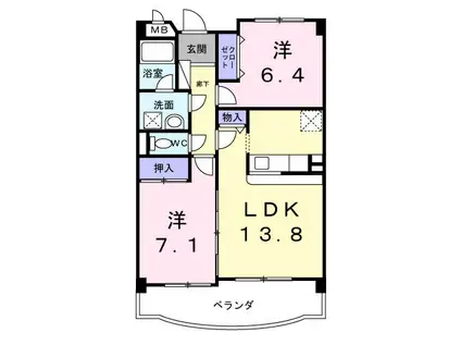フォンテーヌ(2LDK/1階)の間取り写真