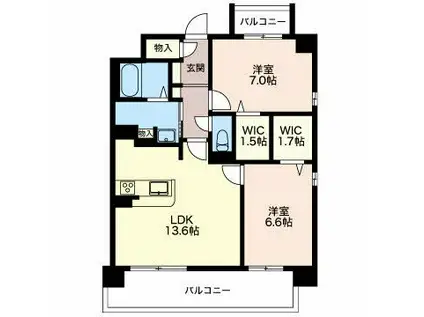 BELLACASA東白壁(2LDK/4階)の間取り写真