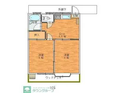 コーポヒル石畑(2DK/1階)の間取り写真