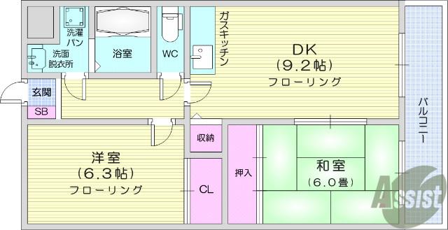 ステイブルシャトー(2DK/2階)の間取り写真