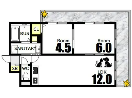ライブオーク幟町(2LDK/8階)の間取り写真