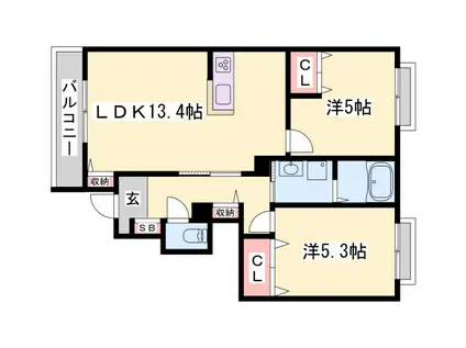 ソレイユ神田(2LDK/1階)の間取り写真