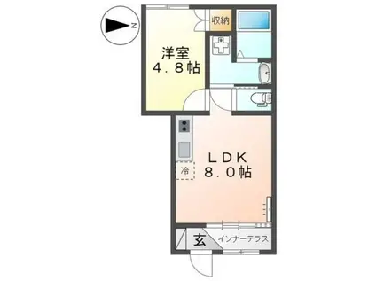 ソラ―ル楓B(1LDK/1階)の間取り写真