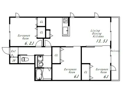 サンフラワーC棟(3LDK/1階)の間取り写真