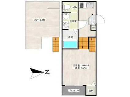 エール姪浜(1K/2階)の間取り写真