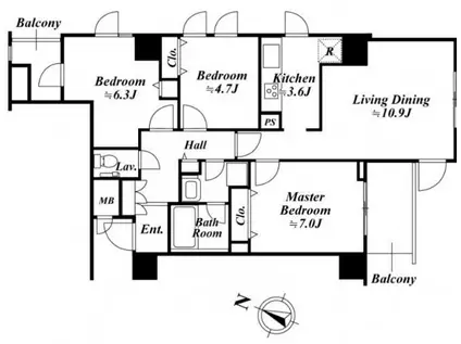 アクロス目黒タワー(3LDK/7階)の間取り写真