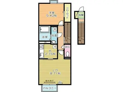アカイユIII(1LDK/2階)の間取り写真