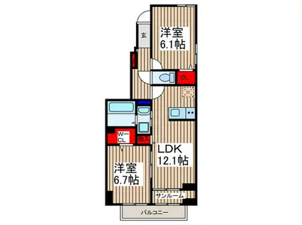 イーケートラスト(2LDK/1階)の間取り写真