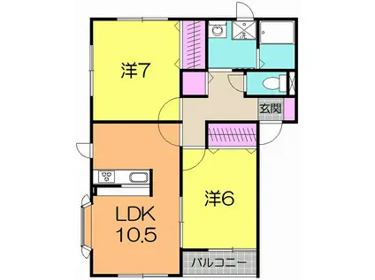 パルコートA棟(2LDK/2階)の間取り写真
