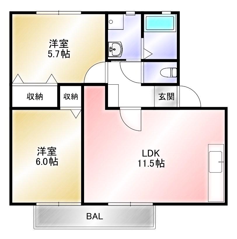 コーラルコート1号館(2LDK/1階)の間取り写真