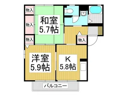 ルミエールひがの B棟(2K/1階)の間取り写真