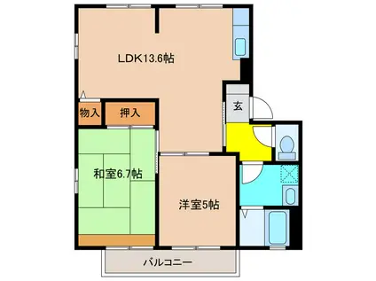 ローザパレスE棟(2LDK/2階)の間取り写真