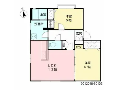 ディアス恒久 B棟(2LDK/1階)の間取り写真