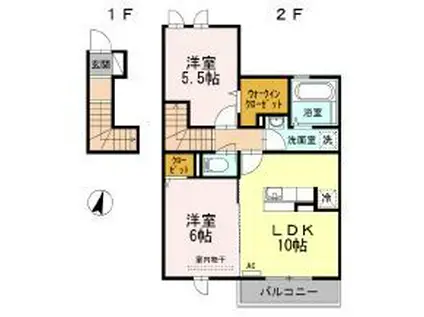 アルジェント・ステラC棟(2LDK/2階)の間取り写真