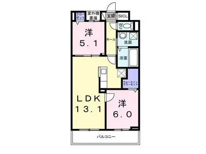美井元町(2LDK/3階)の間取り写真
