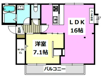ラフォーレ弥生(1LDK/1階)の間取り写真