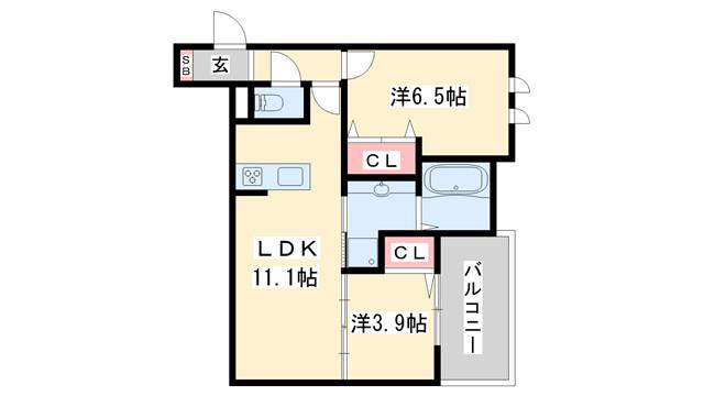 メゾン ド ソルテ B棟(2LDK/1階)の間取り写真