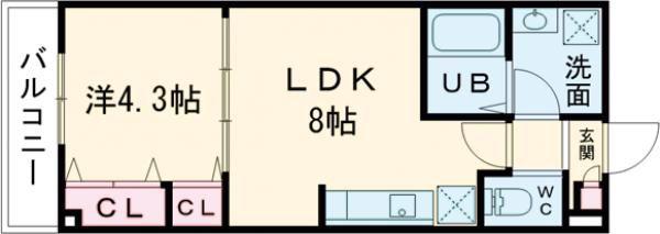 ジーメゾン福生加美平(1LDK/2階)の間取り写真