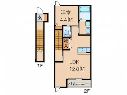 プティクール湊(1LDK/2階)の間取り写真