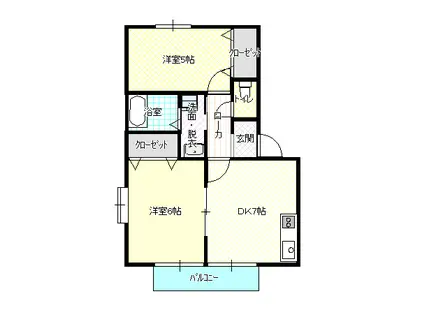 フォブール先山III(2DK/1階)の間取り写真